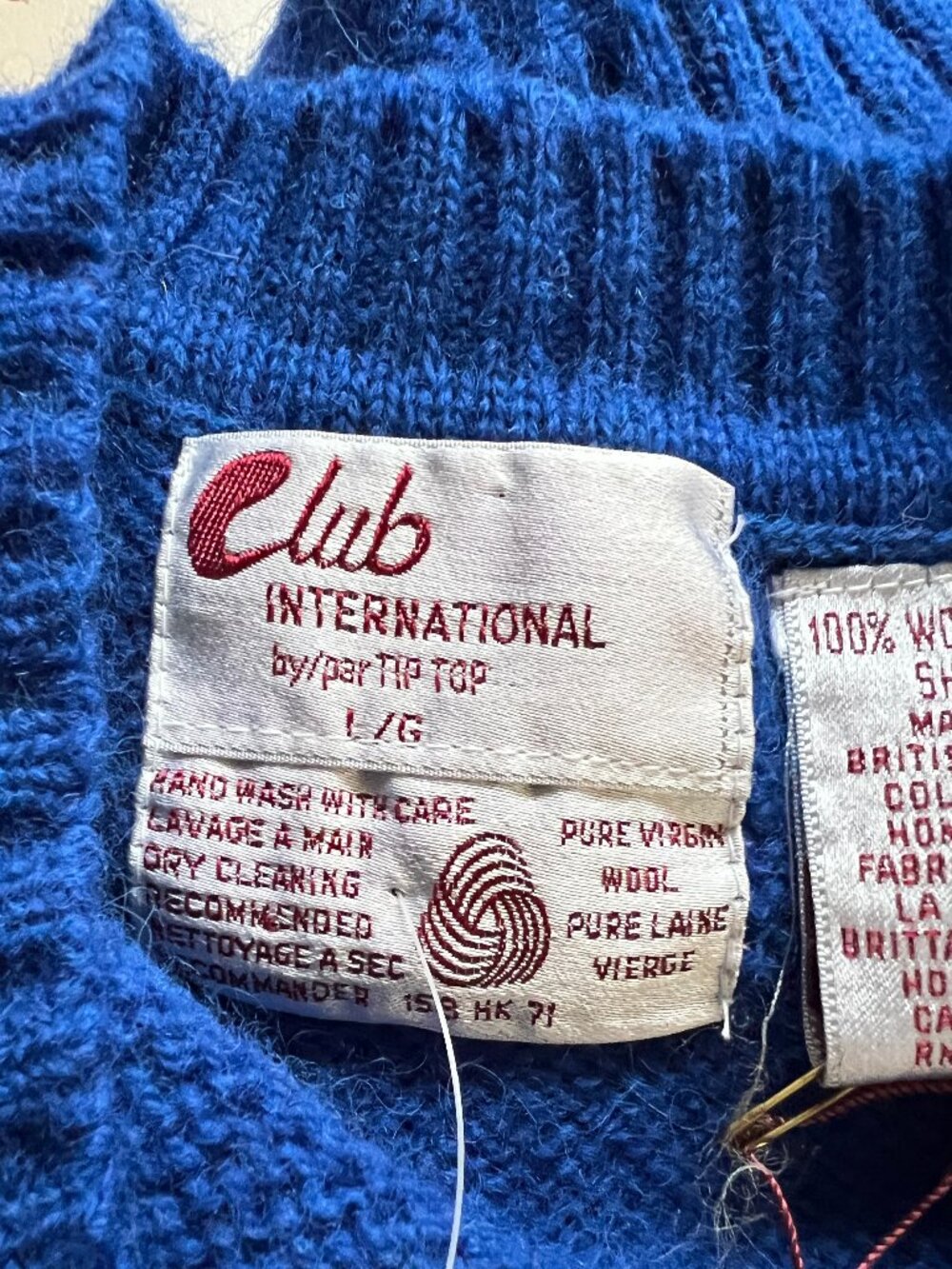 Vintage 100% Wool Cobalt Royal Blue Sweater V-Neck Oversized Loose Scandinavian - Picture 7 of 9